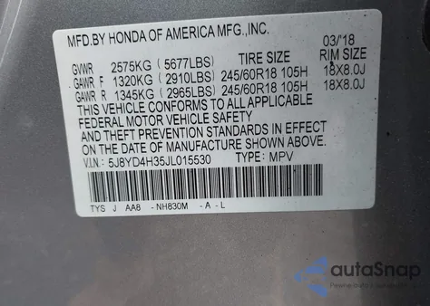 2018 Acura Mdx z USA, uszkodzony, nr VIN 5J8YD4H35JL015530